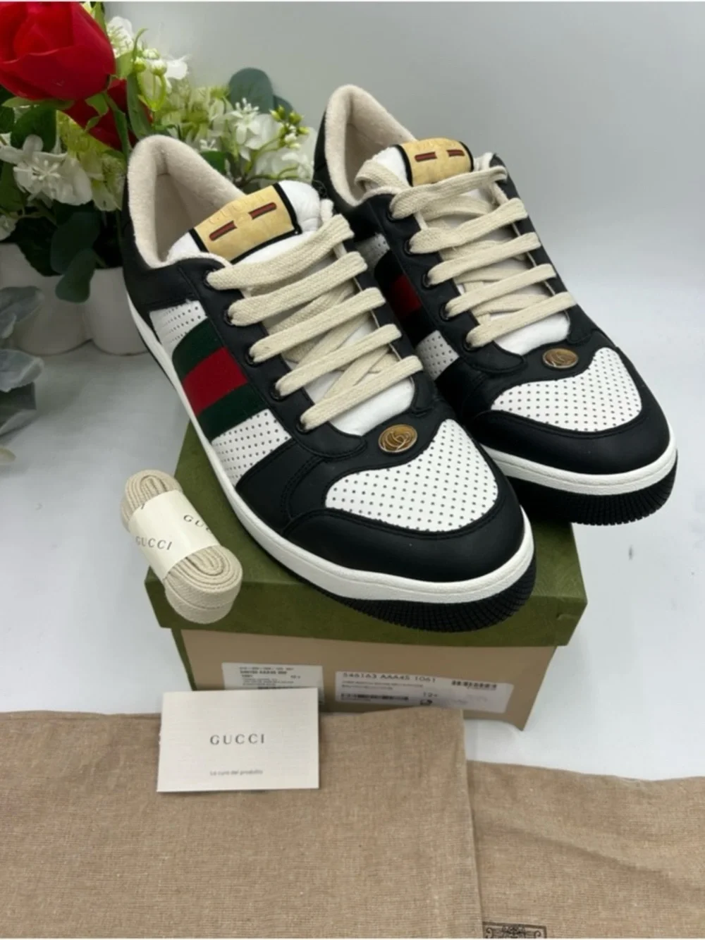 Men's Gucci screener web stripe leather sneakers size 14 US